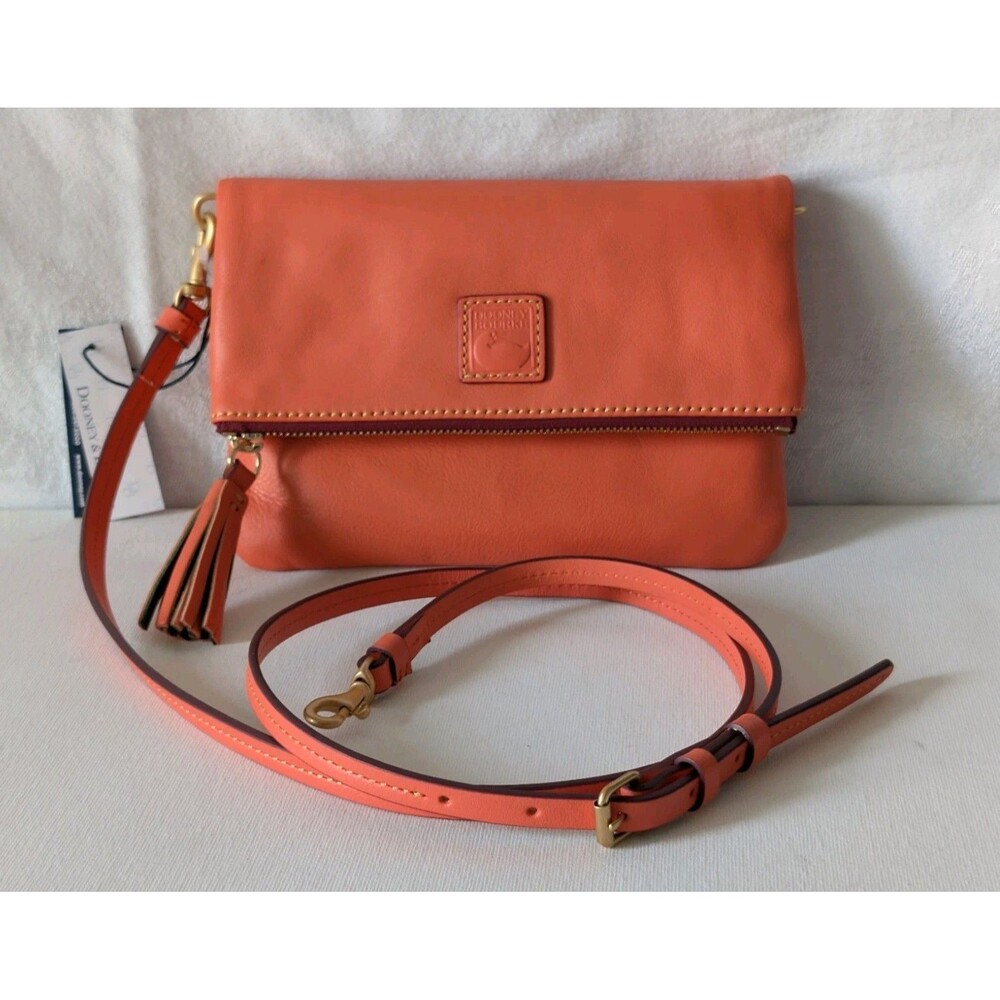 NWT Dooney & Bourke Florentine Leather Foldover Zip Crossbody Bag Salmon Coral